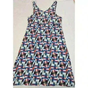 Athleta Santorini Dress XS Colorful Geometric Print EUC Stretch V-Neck